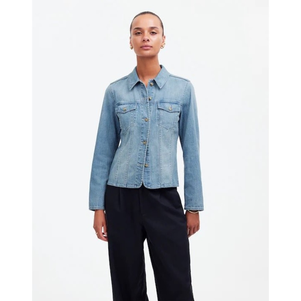 Madewell Women Shrunken Button Front Shirt Light Wash Blue DM8040 Size S NWT
